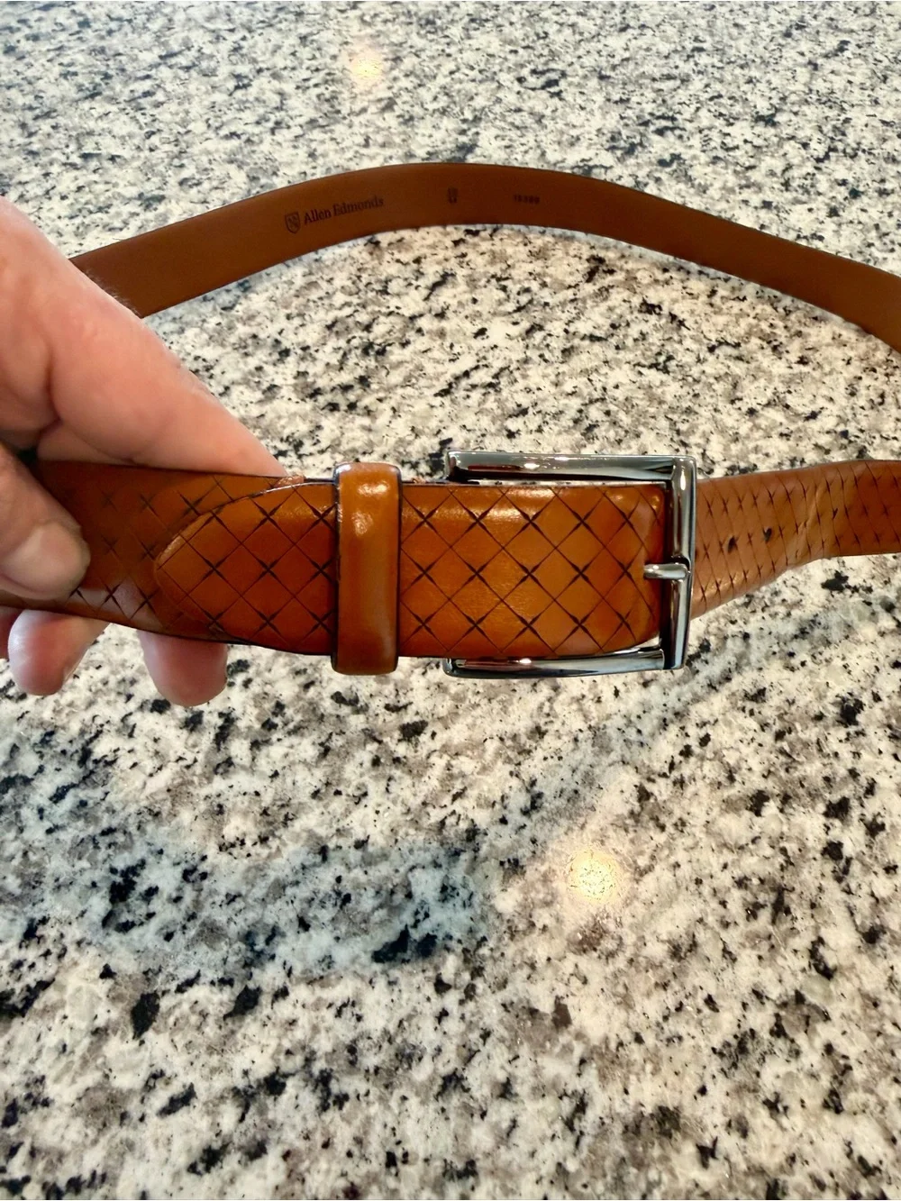 Allen Edmonds Brown Italian Leather Houndstooth Belt 44 Made In Italy Mens NWOT